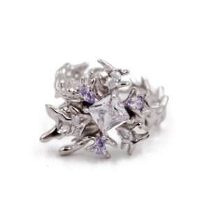 Gothic Thorn Sterling Silver Ring with Crystal and Amethyst Accents