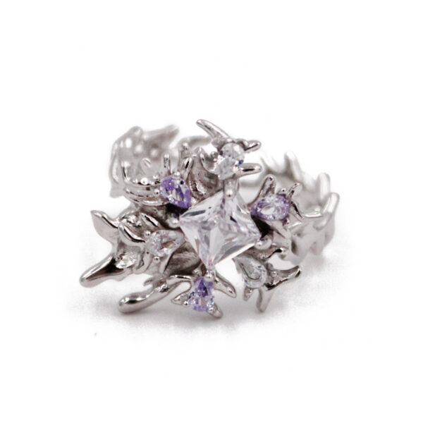 Gothic Thorn Sterling Silver Ring with Crystal and Amethyst Accents