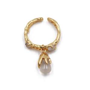 Golden Vine Adjustable Ring with Moonstone Drop