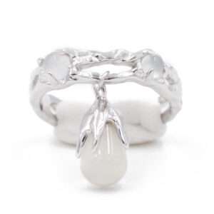 Platinum Vine Adjustable Ring with Moonstone Drop