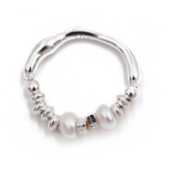 Harmony Sterling Silver Ring with Freshwater Pearls and Beaded Accents