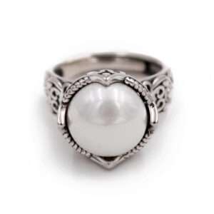 Majestic Filigree Sterling Silver Ring with Pearl