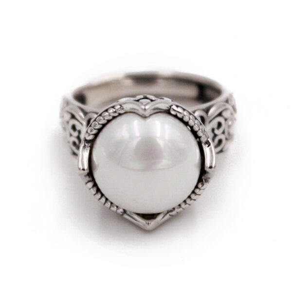 Majestic Filigree Sterling Silver Ring with Pearl